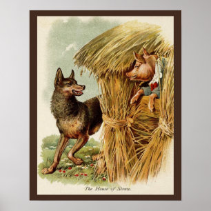 Drei kleine Schweine Big Bad Wolf, Vintage Märchen Poster