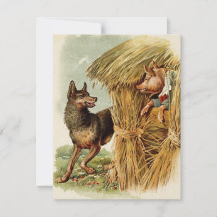 Drei kleine Schweine Böser Wolf, Vintage Märchen Einladung