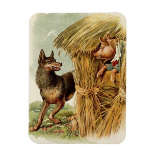 Drei kleine Schweine Böser Wolf, Vintage Märchen Magnet