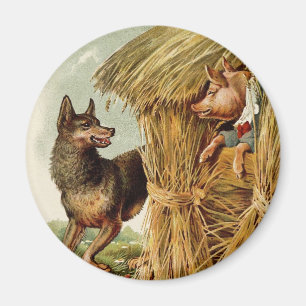 Drei kleine Schweine Böser Wolf, Vintage Märchen Magnet