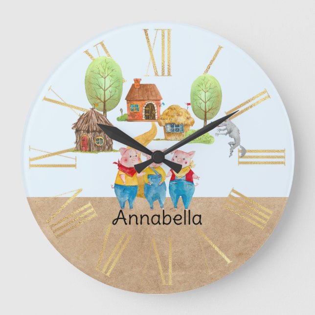Drei kleine Schweine buntes Volk und Märchen Große Wanduhr (Vorderseite)
