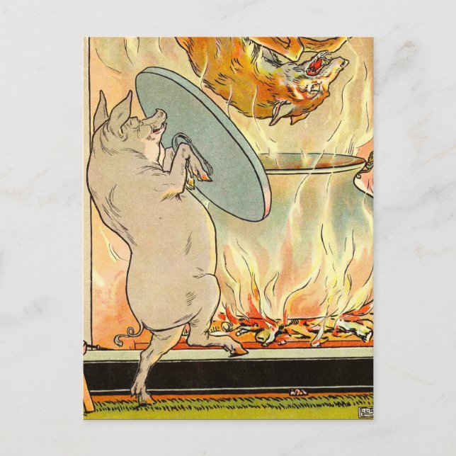 Drei kleine Schweine: Der Wolf ist im Stillstand. Postkarte (Vorderseite)