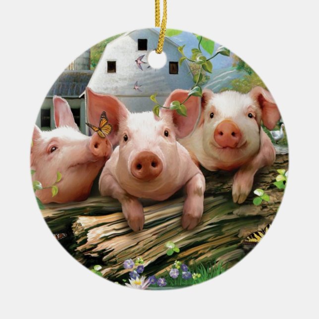 Drei kleine Schweine Keramik Ornament (Vorne)