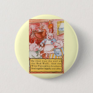 Drei kleine Schweine kochen Wolf, Vintage Märchen Button