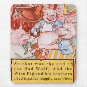 Drei kleine Schweine kochen Wolf, Vintage Märchen Mousepad