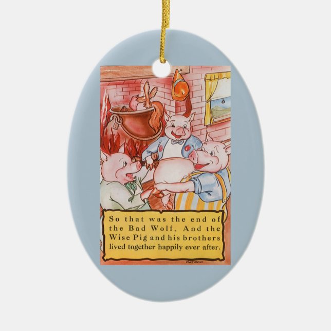 Drei kleine Schweine Kochwolf, Vintages Märchen Keramikornament (Vorne)