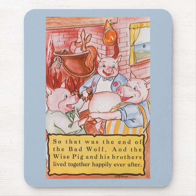 Drei kleine Schweine Kochwolf, Vintages Märchen Mousepad (Vorne)