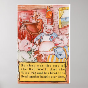 Drei kleine Schweine Kochwolf, Vintages Märchen Poster