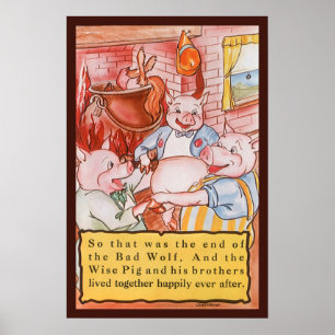 Drei kleine Schweine Kochwolf, Vintages Märchen Poster