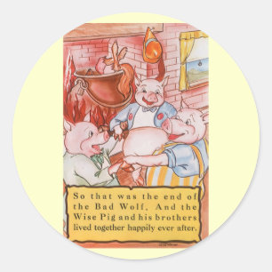 Drei kleine Schweine Kochwolf, Vintages Märchen Runder Aufkleber