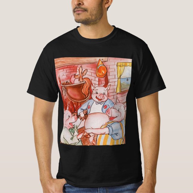 Drei kleine Schweine Kochwolf, Vintages Märchen T-Shirt (Vorderseite)