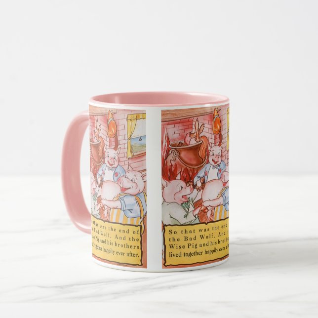 Drei kleine Schweine Kochwolf, Vintages Märchen Tasse (Vorderseite Links)