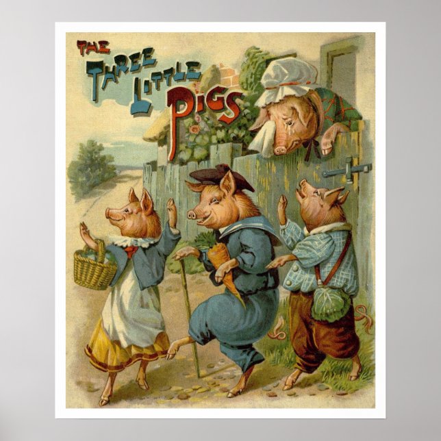 Drei kleine Schweine Vintage Märchen Poster (Vorne)