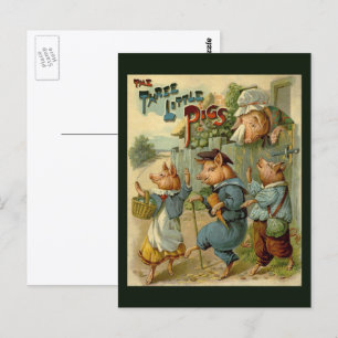 Drei kleine Schweine Vintage Märchen Postkarte