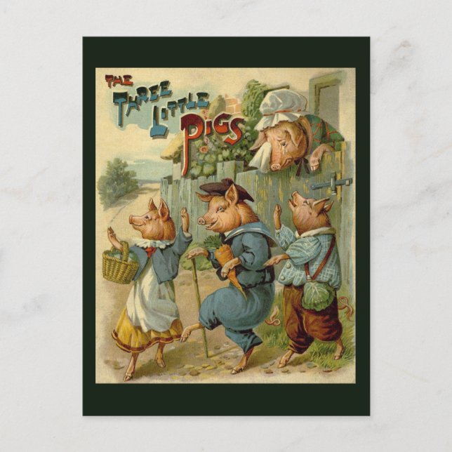 Drei kleine Schweine Vintage Märchen Postkarte (Vorderseite)