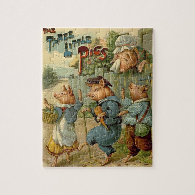 Drei kleine Schweine Vintage Märchen Puzzle (Vertikal)
