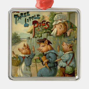 Drei kleine Schweine Vintage Märchen Silbernes Ornament
