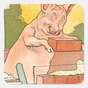 Drei kleine Schweine: Ziegel zum Hausbau Quadratischer Aufkleber