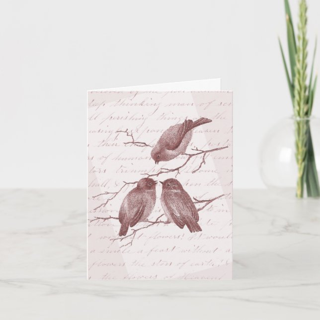 Drei kleine Vintage Vögel danken Ihnen Anmerkungen Dankeskarte (Vorderseite)