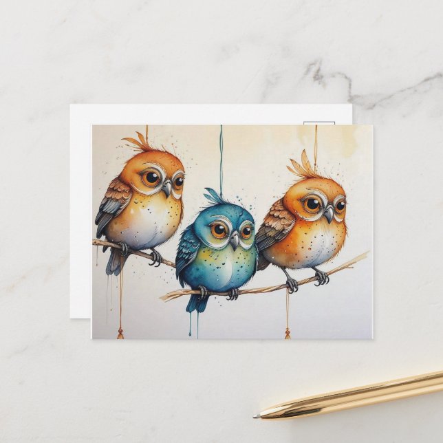Drei kleine Vögel Postkarte (Vorderseite/Rückseite Beispiel)