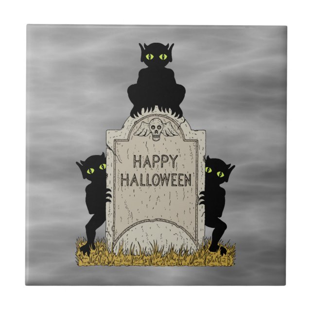 Drei Kobolde Frohes Halloween Fliese (Vorderseite)