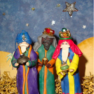 Drei Könige mit Geschenken für das Baby Jesus Weih Quadratischer Aufkleber