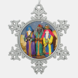 Drei Könige mit Geschenken für das Baby Jesus Weih Schneeflocken Zinn-Ornament