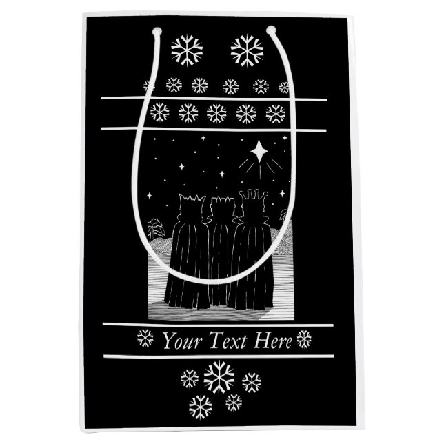 Drei Könige und Weihnachten spielen Schwarzweiss Mittlere Geschenktüte (Vorderseite)