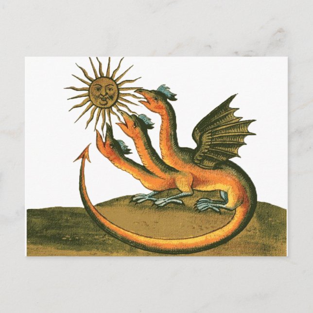 Drei-Köpfe-Alchimie-Drache und Sun Postkarte (Vorderseite)
