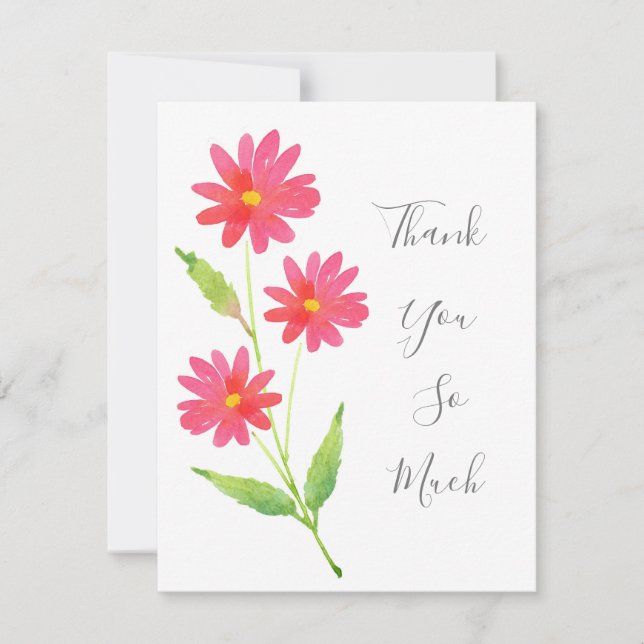 Drei korallenrosa Wasserfarben Dankeskarte (Vorderseite)