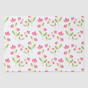 Drei Korallenrosa Wasserfarben Stiele Blume Muster Seidenpapier