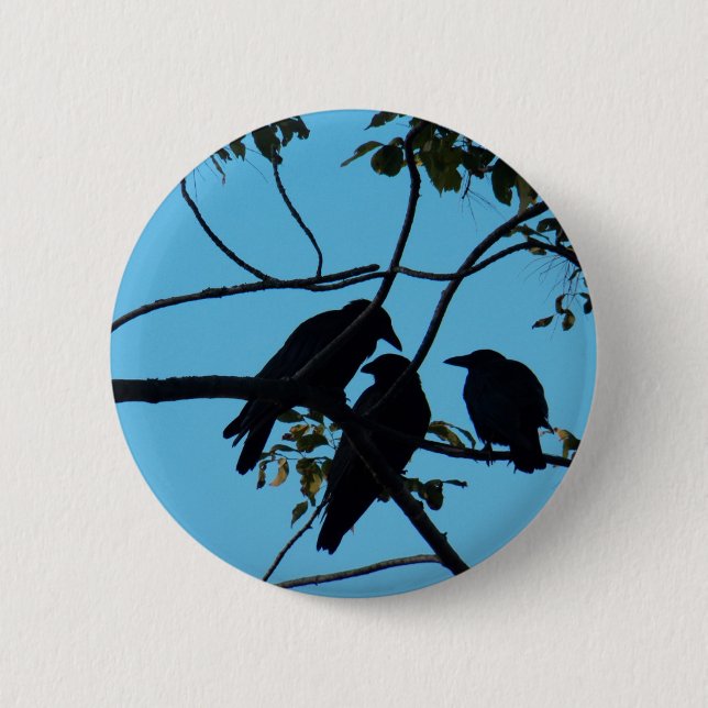 Drei Krähen in einem Baum Button (Vorderseite)