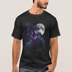 Drei Krähenmond-Gothik-Kosmischer Retro-Grafik T-Shirt
