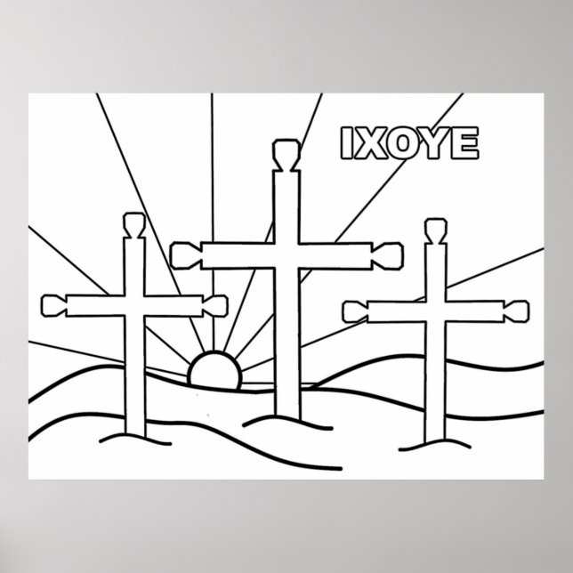 Drei Kreuze auf einem Hügel Poster (Vorne)