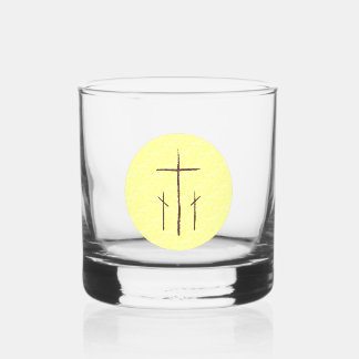 Drei Kreuze auf Golgatha Gelb Whiskyglas