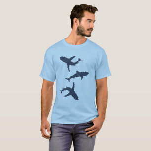 Drei Kreuzstich-Design dunkelblaue Haie T-Shirt