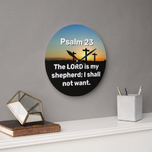 Drei Kreuzungen Psalm 23 Sonnenuntergang Bibelvers Große Wanduhr
