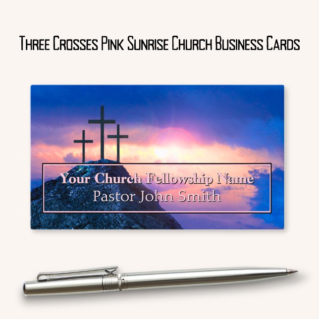 Drei Kreuzungen Rosa Sunrise Church Visitenkarte (Three Crosses Pink Sunrise Church Business Cards)