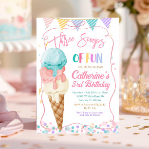 Drei Kugeln Spaß 3. Geburtstags-Eiscreme-Party Einladung