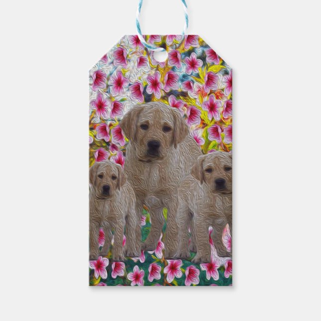 Drei Labrador Welpen Öl gestrichen, Geschenkanhänger (Vorderseite)