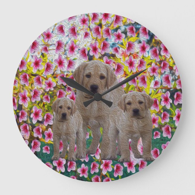Drei Labrador Welpen Öl gestrichen, Große Wanduhr (Vorderseite)
