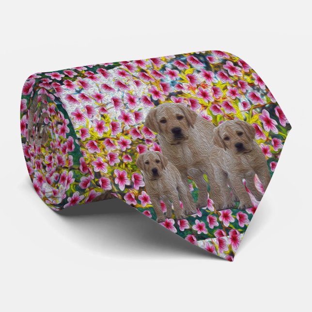 Drei Labrador Welpen Ölfarbe Neck Tie Krawatte (Gerollt)