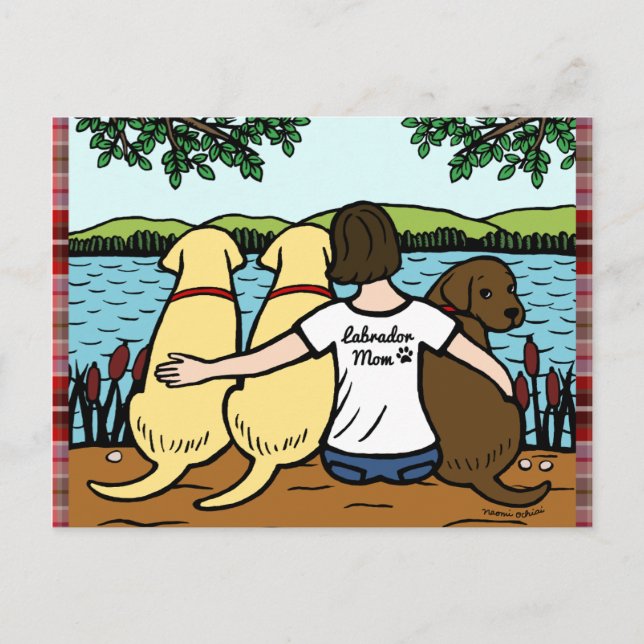 Drei Labradoren und Mama Postkarte (Vorderseite)