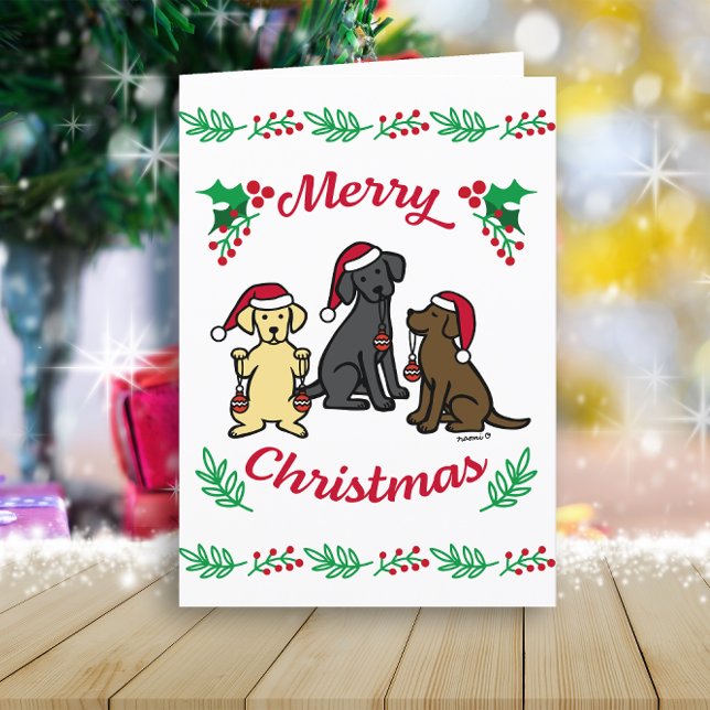 Drei Labradoren und Ornamente Weihnachten (Three Labradors and Ornaments Design Christmas Cards for Labrador Retriever Owners.  Cartoon Design.)