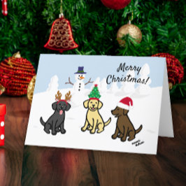 Drei Labradoren und Snowman Weihnachten