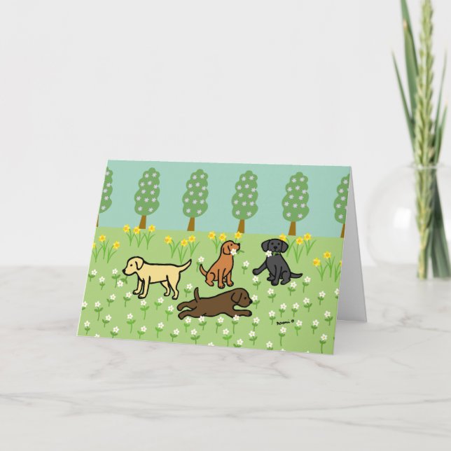 Drei Labradors mit Frühlingsblumen Karte (Vorderseite)