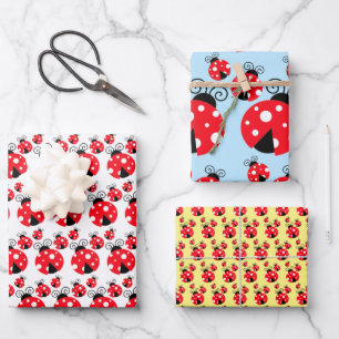 Drei Ladybugs Design Wrapping Paper Sheets Geschenkpapier Set