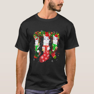 Drei Lama in Sock Weihnachten Weihnachtsmannmütze T-Shirt