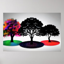 Drei lebendige, traumhafte Bäume mit weißem Hinter Poster