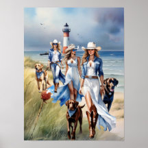Drei Leuchtturm Cowgirl Cowgirl Hund Walkers
